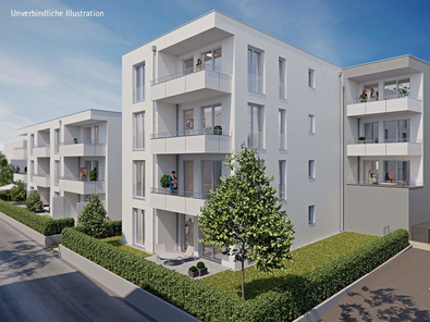Unverbindliche Illustration: Ansicht Haus 2 + 1 von Südost