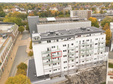 Hausansicht, Wohnung eingezeichnet