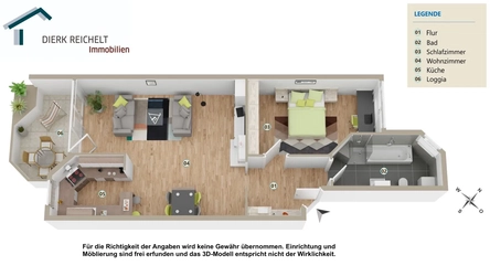 3D-Modell 2 Zimmerwohnung