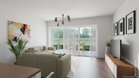 Wohnzimmer mit Zugang auf den Balkon