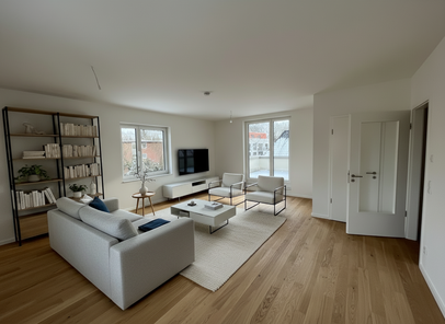Wohnzimmer, mit KI möbliert