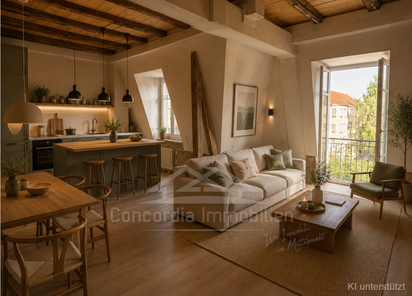 offener Wohnbereich mit Balkon