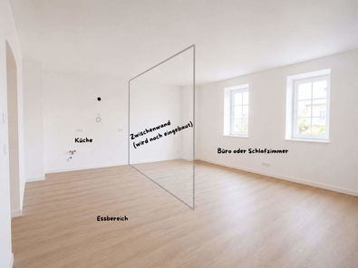 Küche/Essbereich und Zimmer 1 - Soll Zustand (KI generiert)