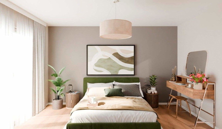 Schlafzimmer mit ruhiger Wohlfühlatmosphäre