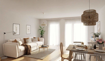 Lichtdurchfluteter Wohnbereich dank bodentiefer Fenster