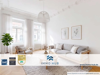 Wohnzimmer KI möbliert