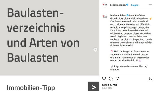 Ein Instagram-Beitrag von @bskimmobilien zum Thema Baulastenverzeichnis.