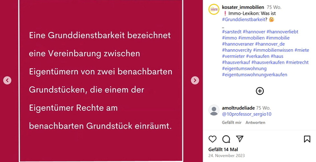 Ein Instagram-Beitrag von @kosater_immobilien zum Thema Grunddienstbarkeit.