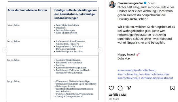 Ein Instagram-Beitrag von @maximilian.goetze zum Thema Mängel bei Immobilien.