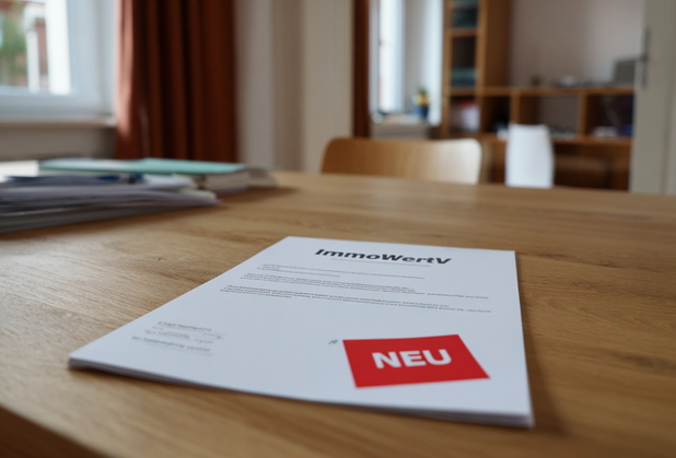 Ein Dokument, welches mit "ImmoWertV" betitelt ist, und mit einem roten "Neu"-Stempel abgestempelt ist.
