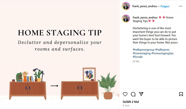 Ein Intagram-Beitrag über Home Staging