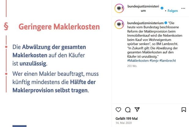 Ein Intagram-Beitrag über Maklerprovision