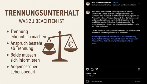 Instagram-Beitrag zum Thema "Trennungsunterhalt"