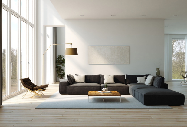 Ein modernes Wohnzimmer mit Designer-Möbeln.