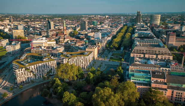 Blick von oben auf Düsseldorf